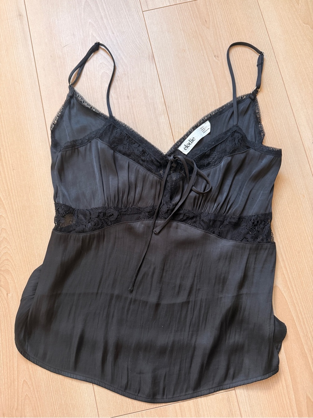 Elodie Black Lace-Trim Satin Camisole
